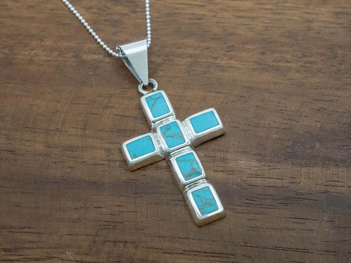 Turquoise Mosaic Cross Pendant
