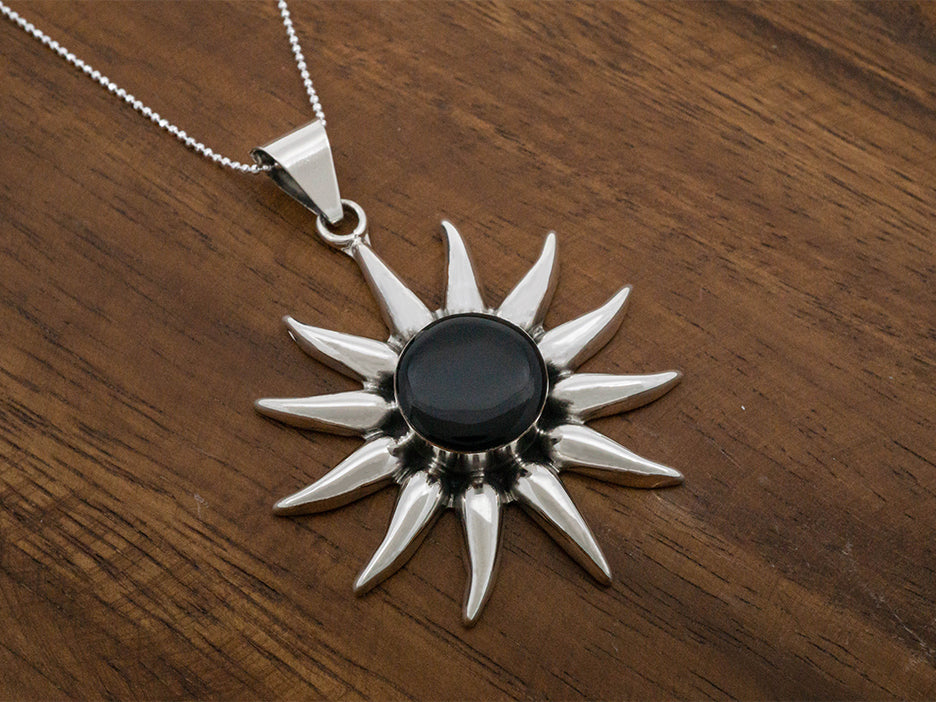 Sunburst Pendant w/ Flat Obsidian Center