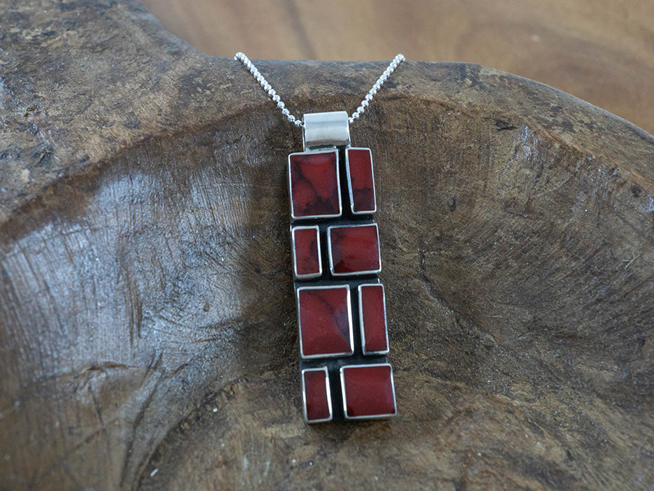 Slim Red Jasper Mosaic Pendant – Corazon Sterling Silver from Taxco