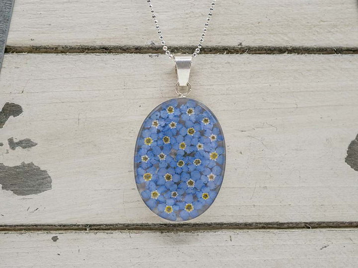 Primavera Forget Me Not Necklace, Large Oval
