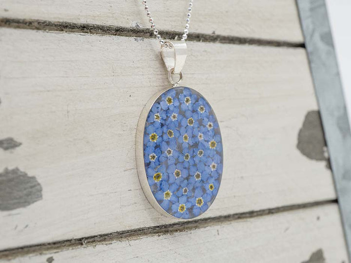Primavera Forget Me Not Necklace, Large Oval