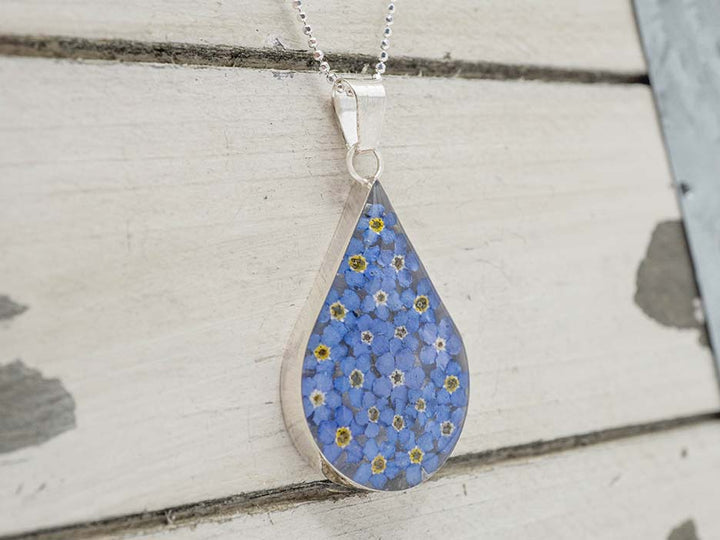 Primavera Forget Me Not Necklace, Large Teardrop