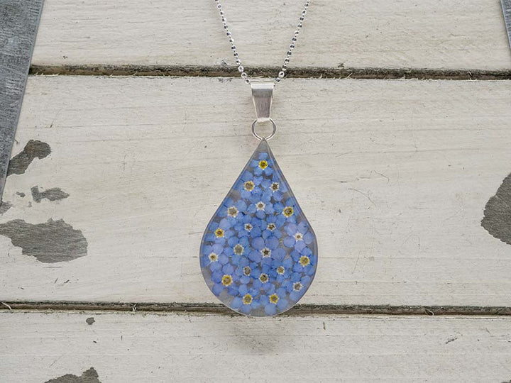 Primavera Forget Me Not Necklace, Large Teardrop