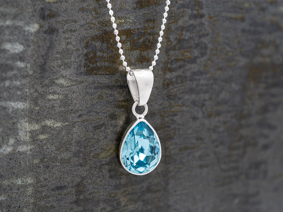 Aquamarine Blue Crystal Teardrop Pendant