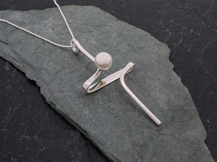 Modern Cross Pendant w/ Pearl