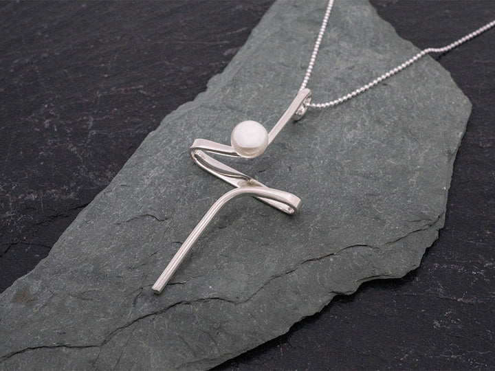 Modern Cross Pendant w/ Pearl