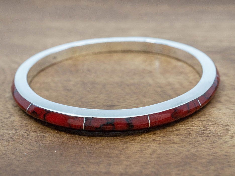 Narrow Red Jasper Inlay Bangle – Corazon Sterling Silver from Taxco