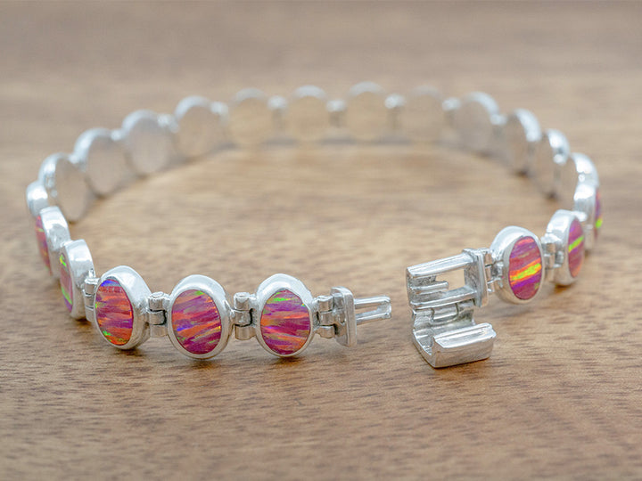 Pink Opal Oval Links Bracelet