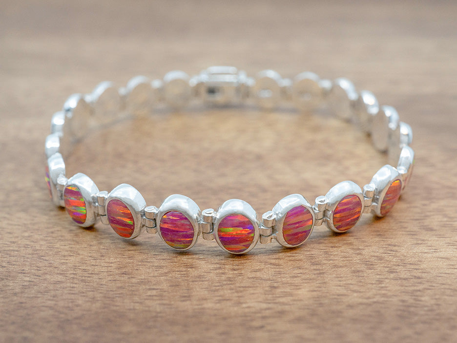 Pink Opal Oval Links Bracelet