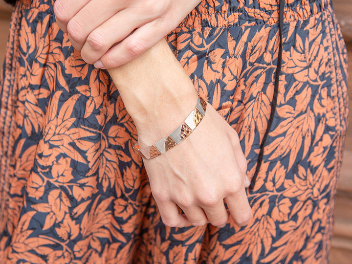 Hammered Copper & Silver Puzzle Bracelet