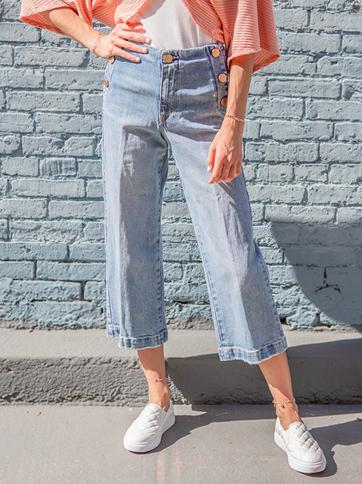 Hi-Rise Wide-Leg Sailor Pant, Medium Wash Denim
