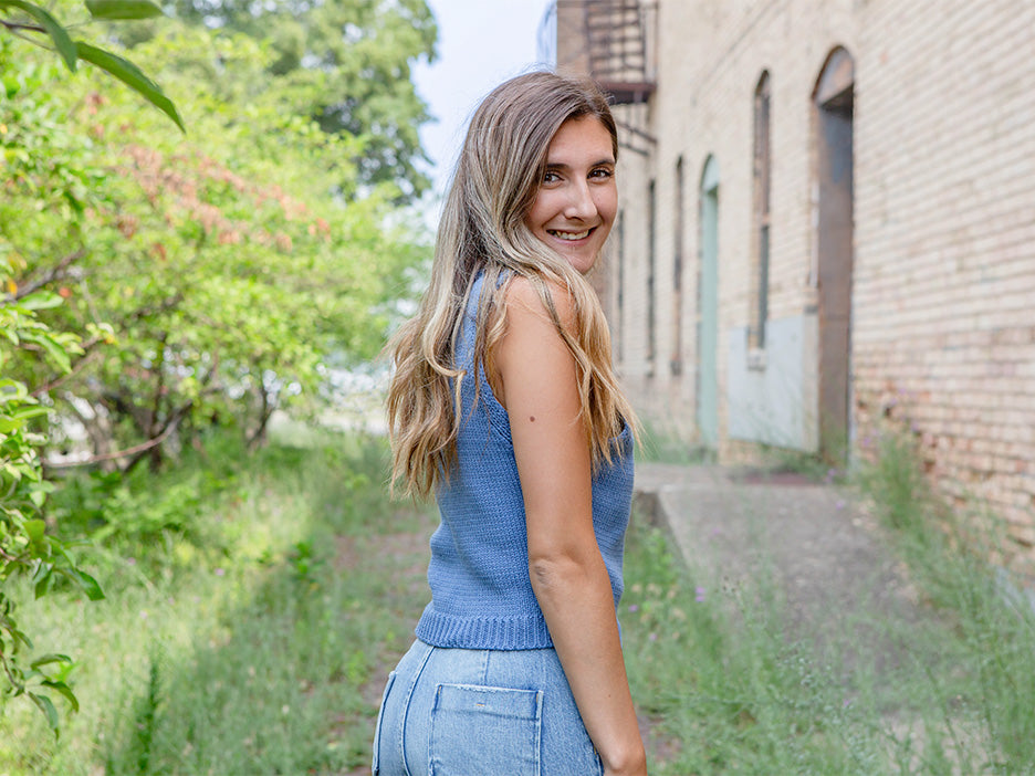 Cropped Sweater Tank, Blue