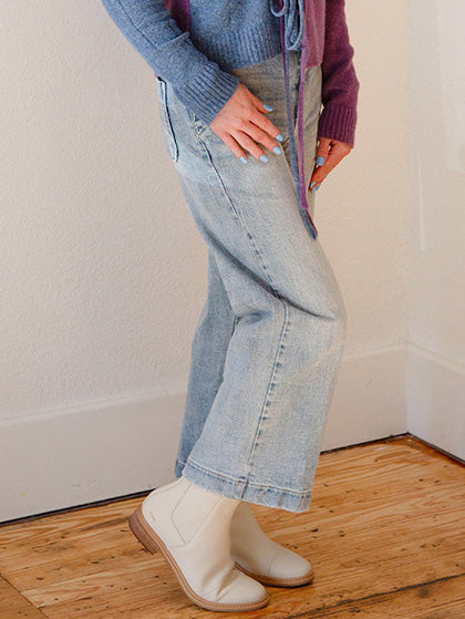 Hi-Rise Wide-Leg Sailor Pant, Medium Wash Denim