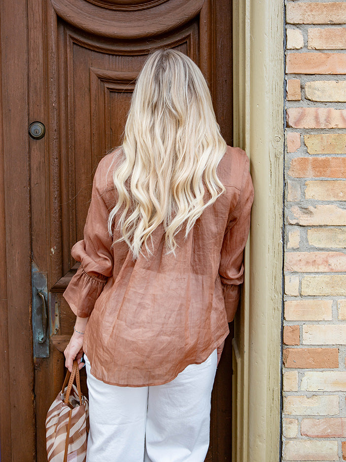 Ultralight Long-Sleeve Blouse, Caramel
