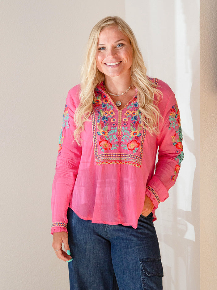 Johnny Was Simone Blouse, Raspberry Sorbet