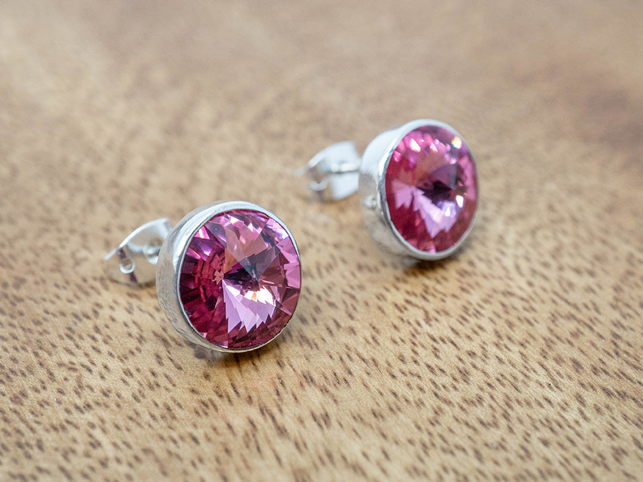Round Bright Pink Crystal Earring