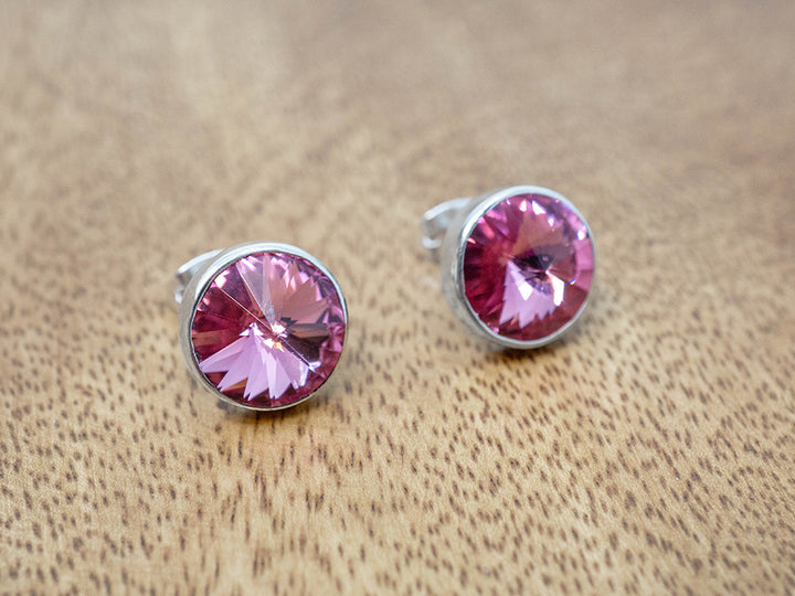 Round Bright Pink Crystal Earring