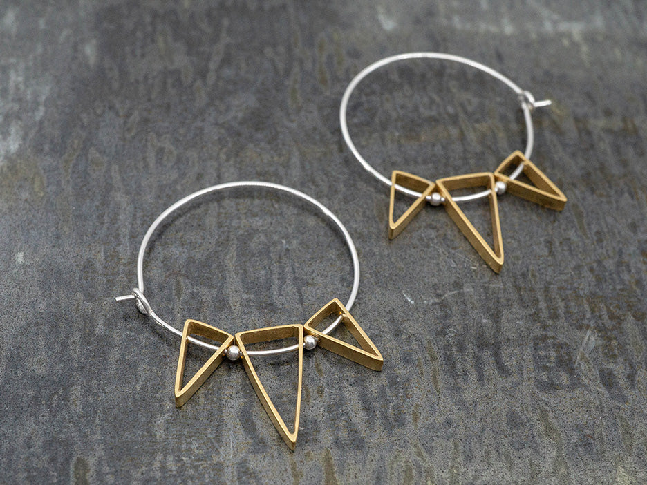 Triple Triangle Hoops, Silver/Gold