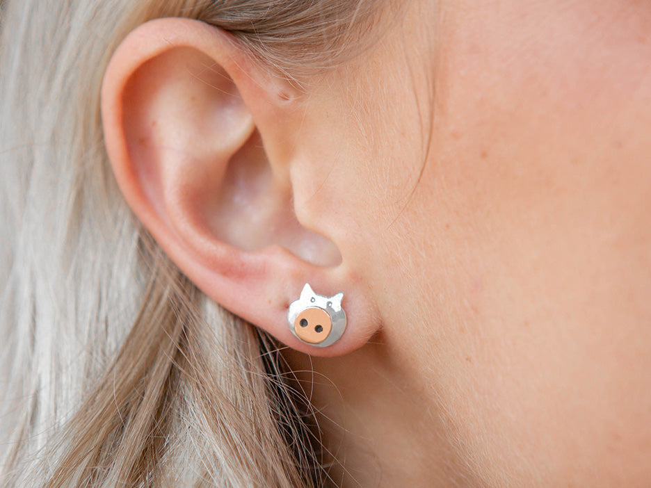 Copper & Silver Piggy Earring on Post