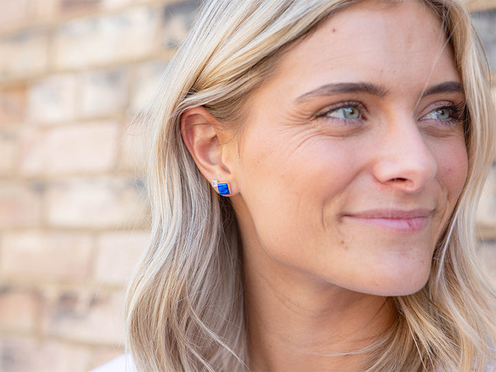 Square Dark Blue Opal Studs