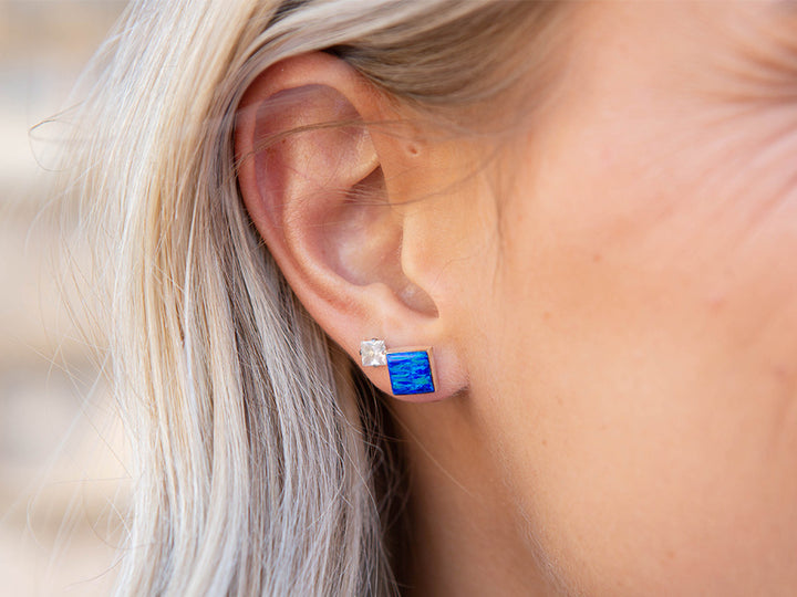 Square Dark Blue Opal Studs