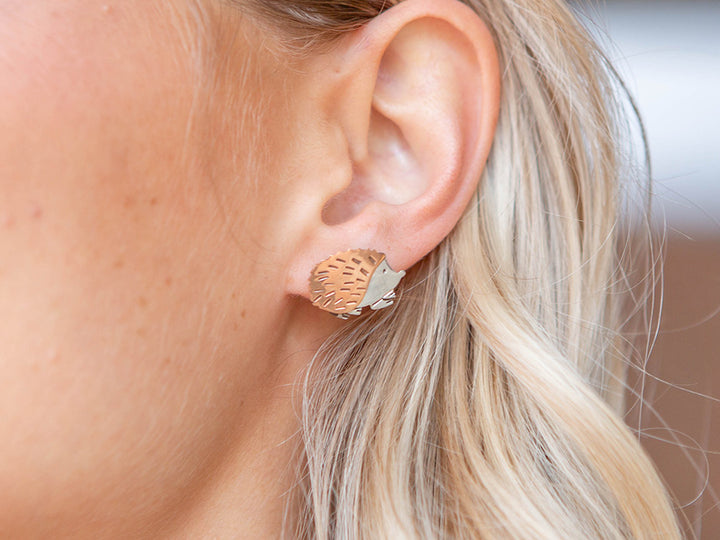 Silver & Copper Hedgehog Earring on Post