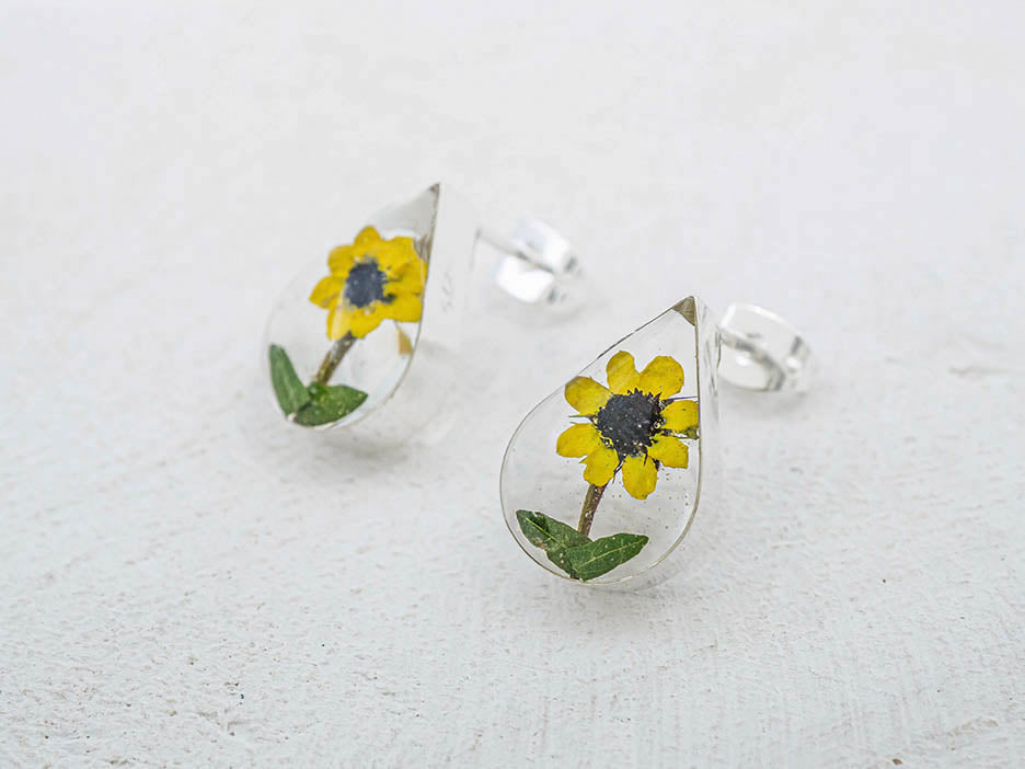 Primavera Sunflower Earring, Small Teardrop on Post