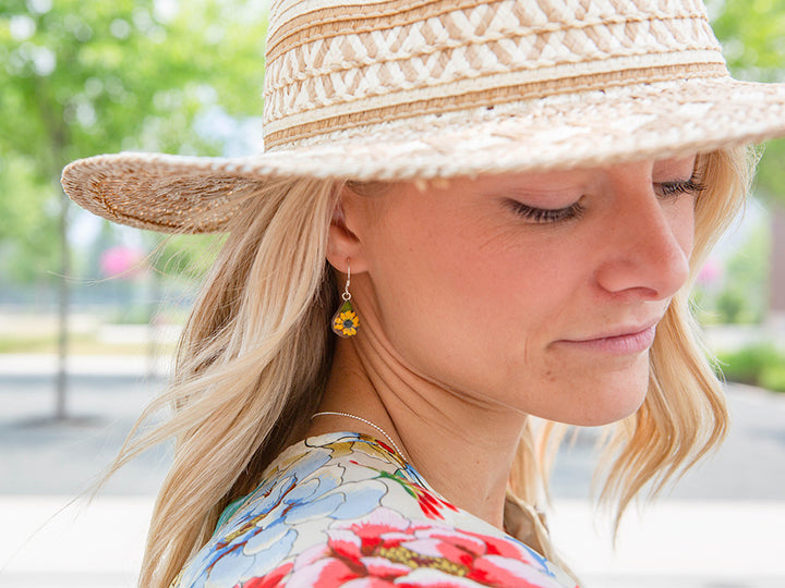 Primavera Sunflower Earring, Small Teardrop on Hook