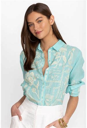 Johnny Was Botanique Double Button Shirt, Marine Blue