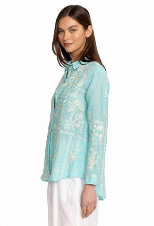 Johnny Was Botanique Double Button Shirt, Marine Blue