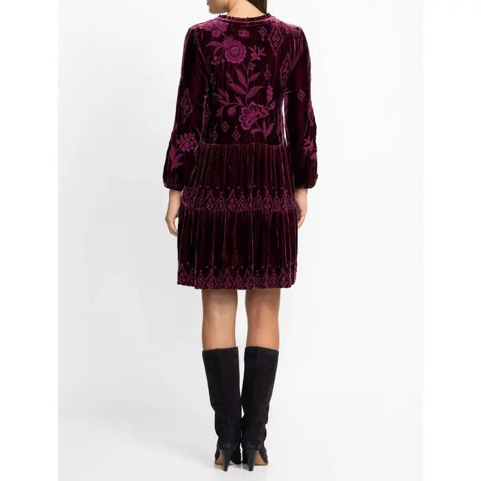 Johnny Was Ivey Velvet Tier Dress Eggplant