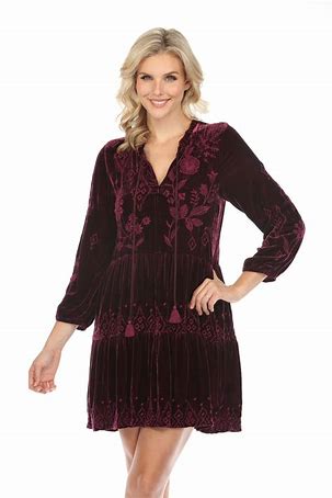 Johnny Was Ivey Velvet Tier Dress Eggplant