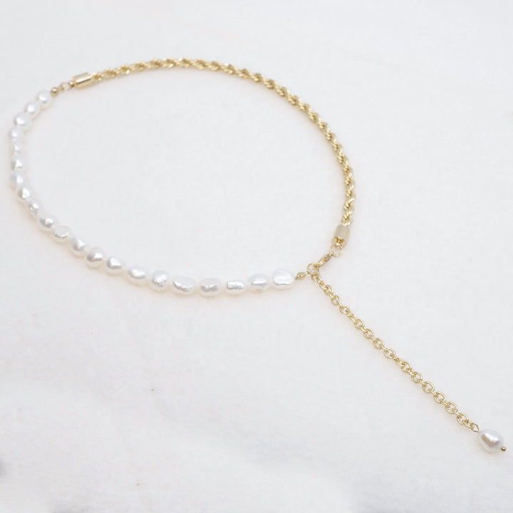 Half & Half Gold/Pearls Lariat