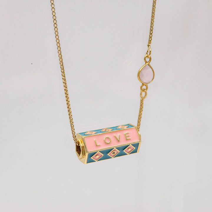 Pink Barrel Charm Necklace