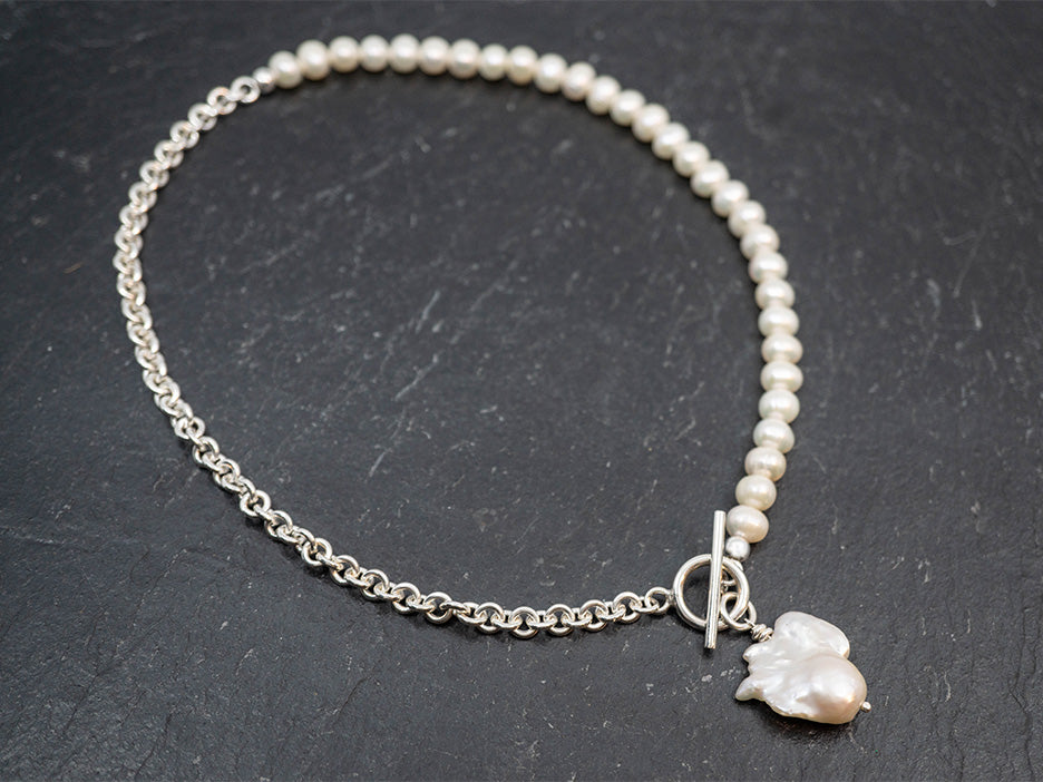 Half & Half Pearl and Silver Necklace