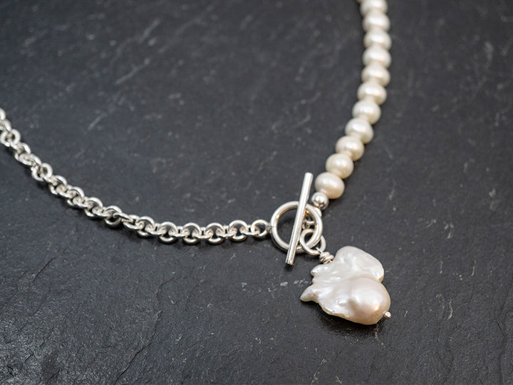 Half & Half Pearl and Silver Necklace