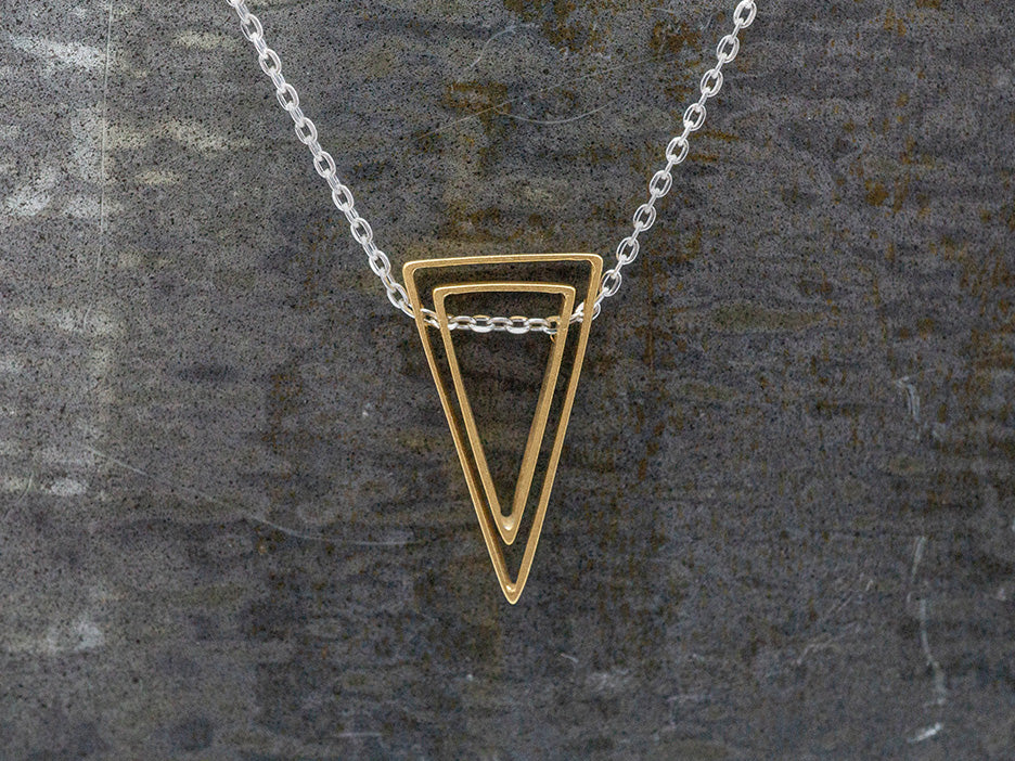 Gold Nested Triangles on Silver Chain – Corazon Sterling Silver