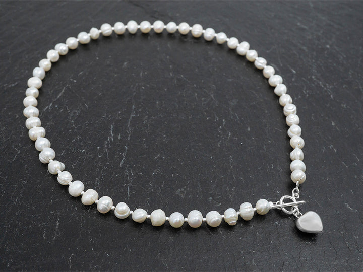 Pearl Necklace w/ Heart Toggle