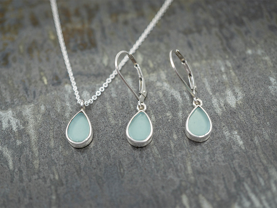 Chalcedony Teardrop Earring on Lever Back