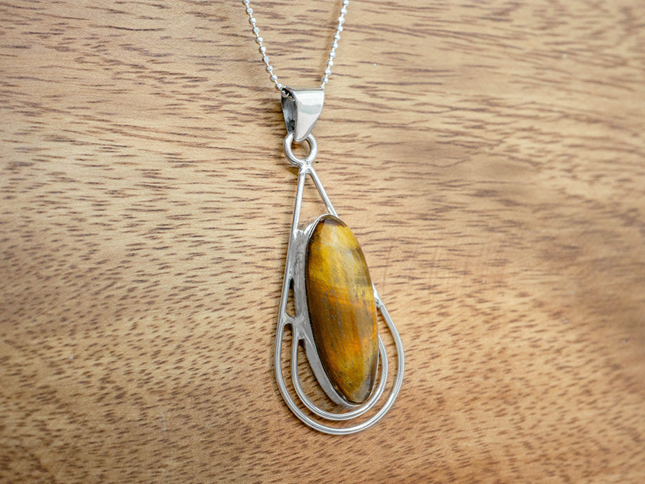 Tiger Eye Oval in Teardrop Pendant