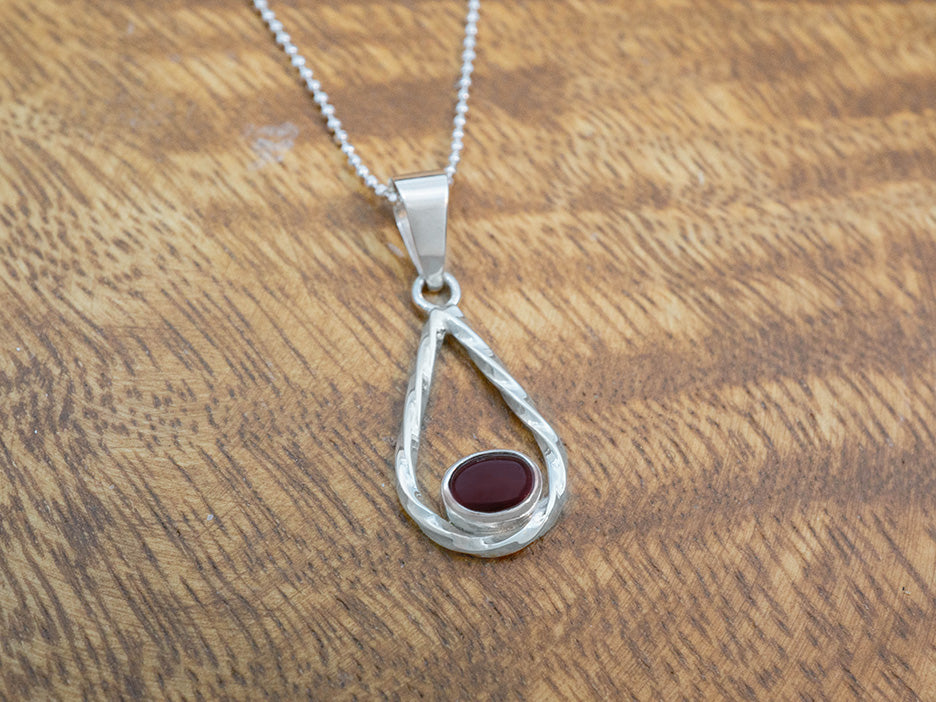 Twisted Teardrop Pendant w/ Garnet