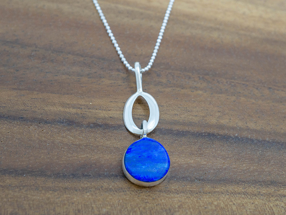 Oval Ring w/ Opal Drop Pendant, Dark Blue