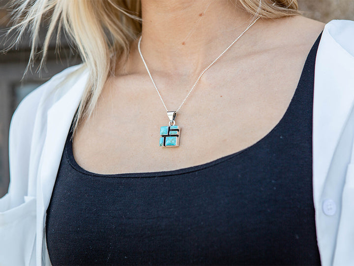 Square Turquoise Mosaic Pendant