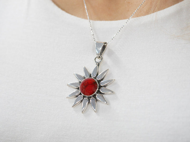 Mini Red Jasper Sunburst Pendant