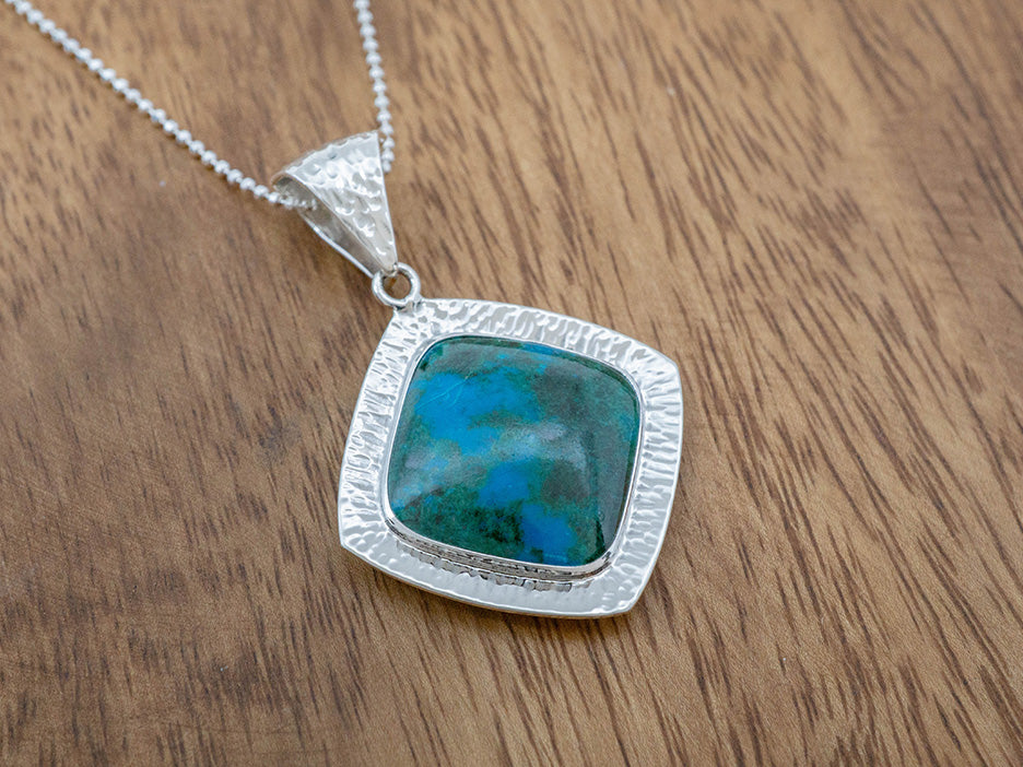 Chrysocolla in Textured  Frame Pendant