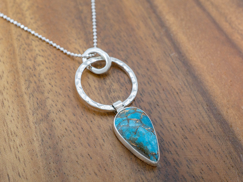 Bronzed Turquoise Teardrop on Hammered Ring