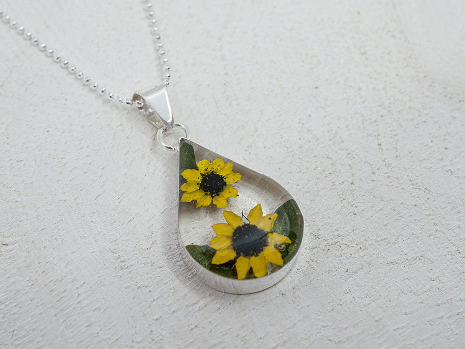 Primavera Sunflower Necklace, Medium Teardrop