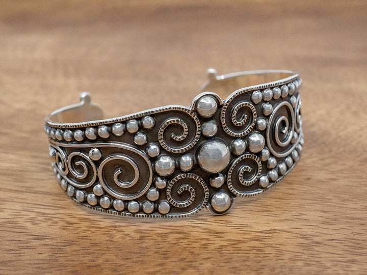 Vintage Style Cuff Bracelet w/Center Bead Cross