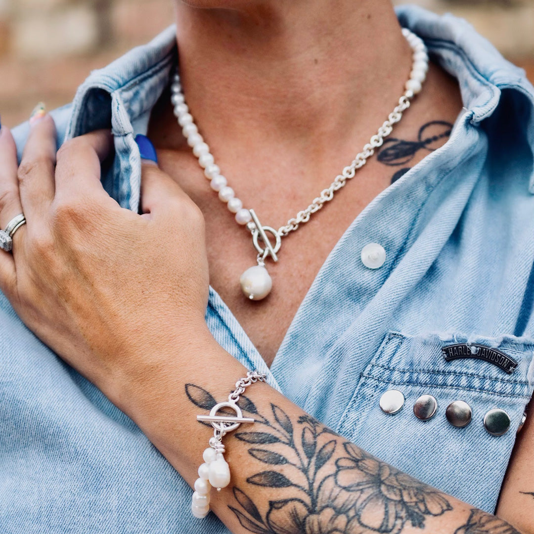 Half & Half Pearl and Silver Necklace