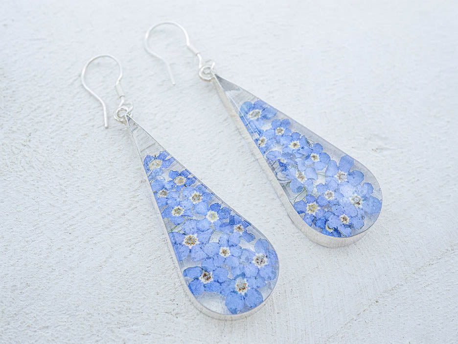 Primavera Forget Me Not Earring, Large Teardrop on Hook